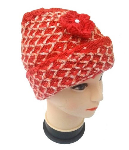 Women Knitted Woolen Light Red Color Cap (Pack of 1)