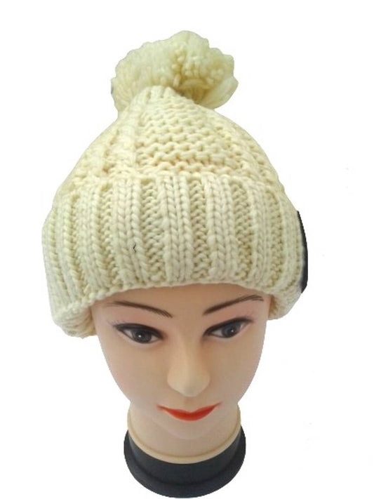 Women Knitted Woolen Cap (Cream, Pack of 1)