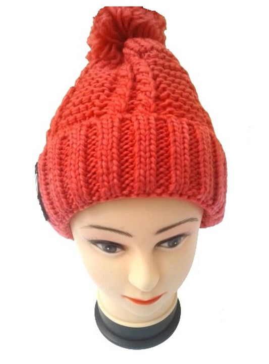 Women Knitted Woolen Cap (Coral, Pack of 1)