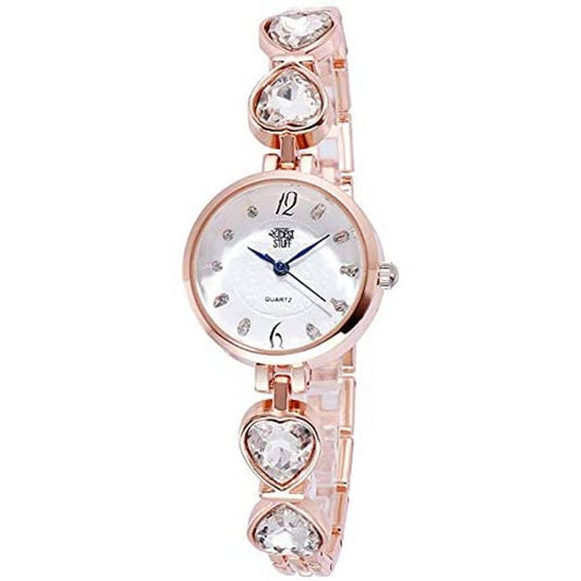 SWADESI STUFF White Dial Heart Link Studded Rose Gold Analog Watch for Girls and Women