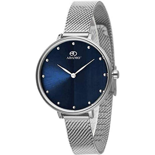 ADAMO Aritocrat Blue Dial Round Shaped with Stainless Steel Chain Premium watch for Women and Girls 335SSM05