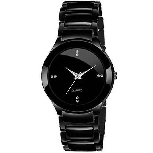 Talgo Analogue Minimalist Round Black Dial Latest Generation Stainless Steel Linked Chain Black Strap Stylish Wrist Watch for Men and Boys, Pack of 1 - IIKBKMEN Product-7148589