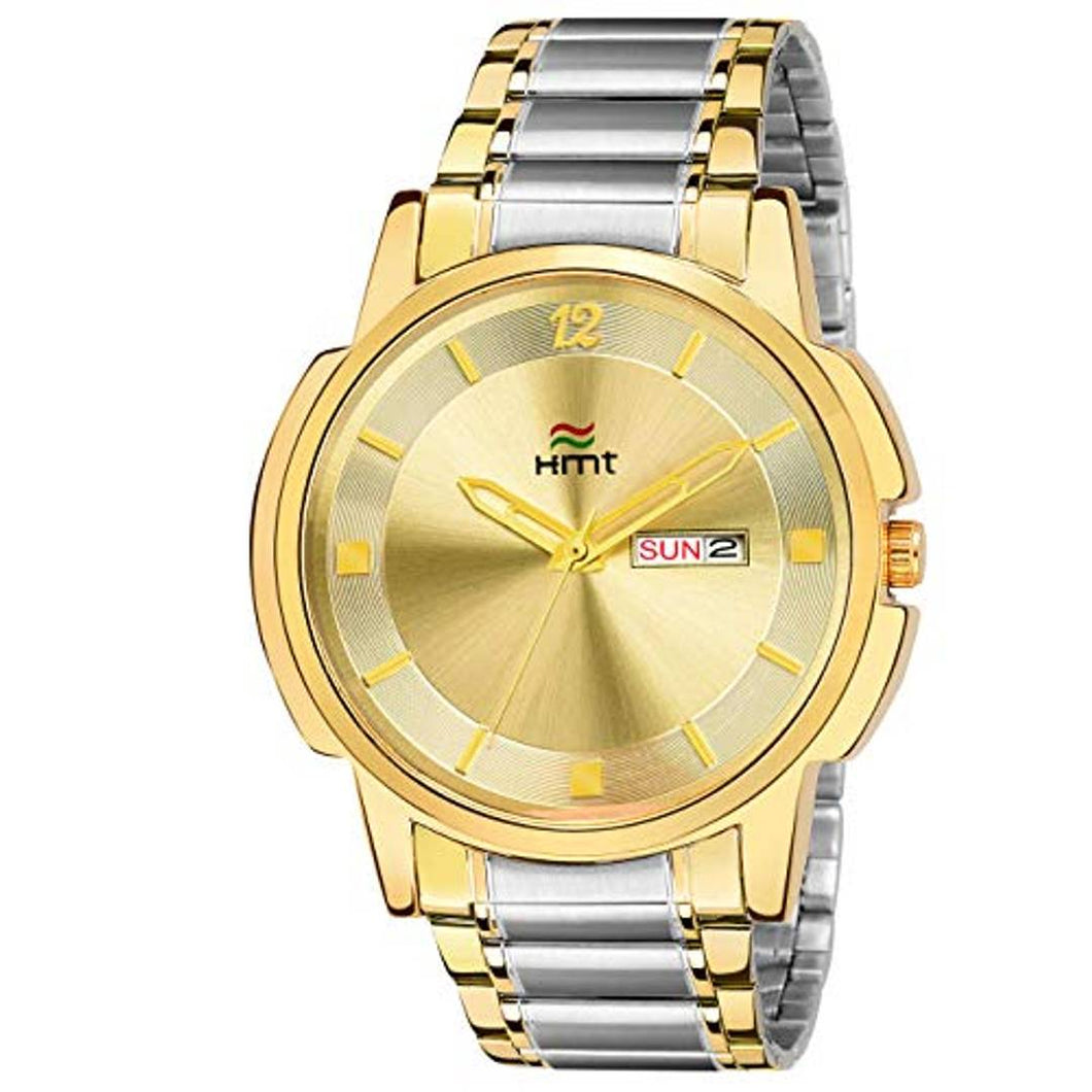 HEMT Gold Dial Day n Date Display Analog Wrist Watch HM-GR095-GLD-SLV Product-7778664