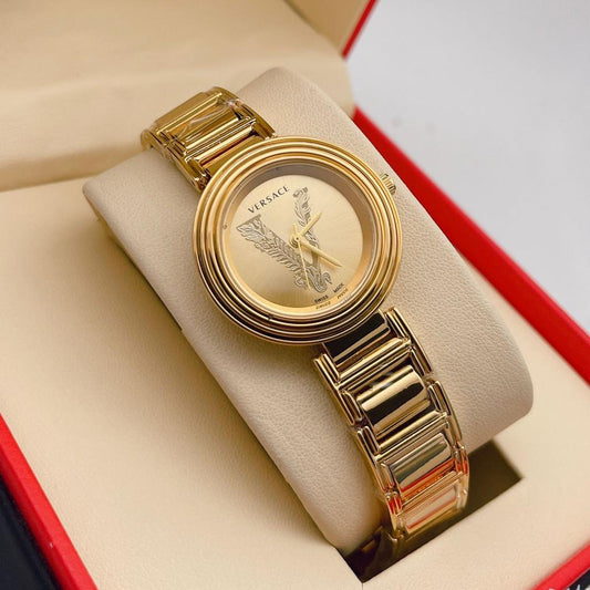 Branded Analog Gold Color Strap New Stylish Gold Color Case Women's Watch For Women And Gold Dial Stainless Steel Watch- Best for Casual Use VER-V-1016