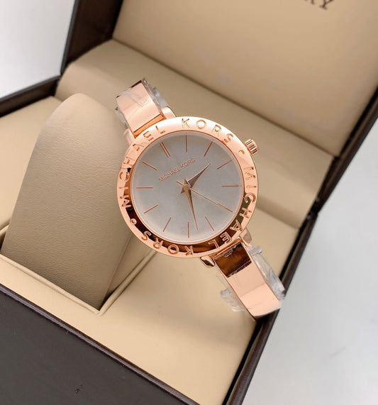 Quartz Womens MK-4626 (Bangle) Watch For Girl Or Woman White Dial Rose Gold Strap Watch- Best For Casual Use