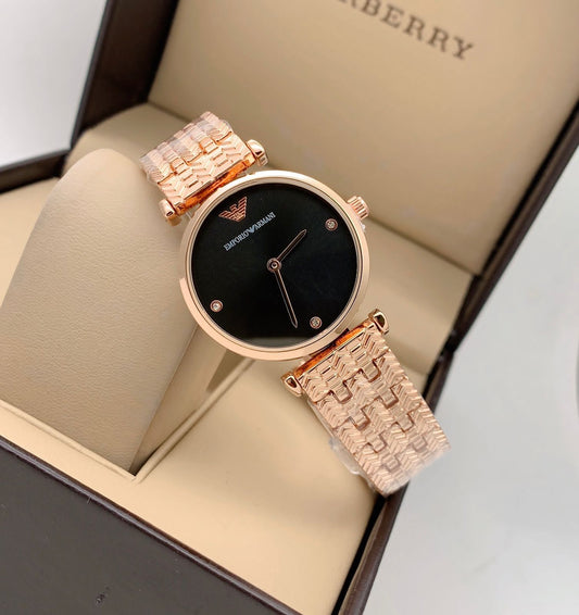 Latest Design Watch Black Dial & Rose Gold Color Strap Black Color Dial Design Strap For Women and Girls Watch -Best Gift Ever AR-59441