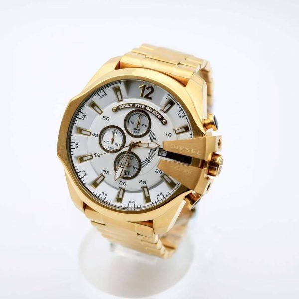 Diesel Mega Chief Chronograph Full Gold White Dial Men's Watch For Man DZ-4342 Gift