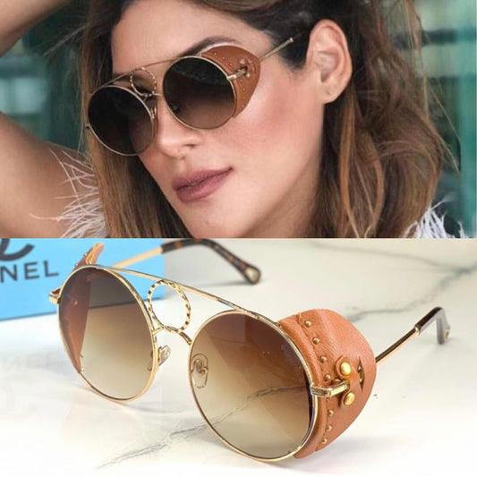 Brown Color Glass Men's Women's Sunglass With Golden Frame For Men Women's Brown Design Stick Gift Sunglass- Classy Look Sunglass Cha-98