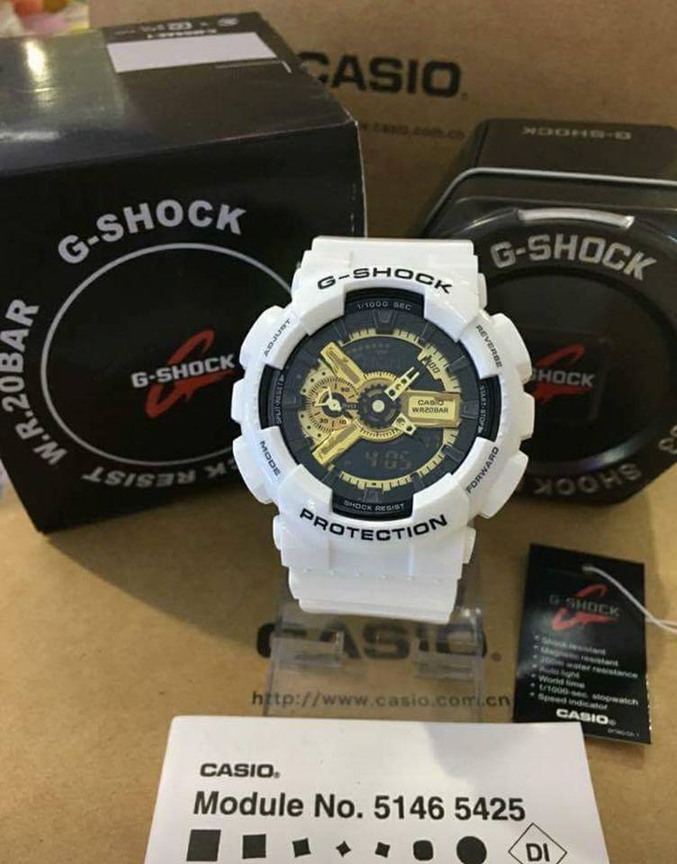 Casio G-Shock Analog-Digital G Shock White Gshock Gold Dial Mens Watch For Man Or Women  GA-110GW Gift