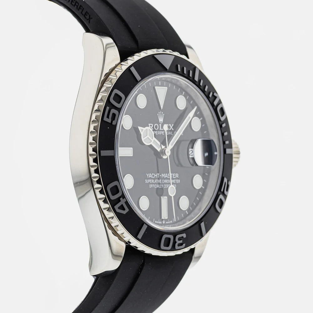 Rolex Yacht-Master Analog Black Dial Ceramic Bezel In Silver Color Oysterflex Silicon Bracelet Men's Watch For Man Rlx-M268656