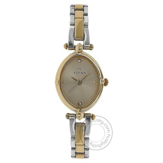 analog Champagne Dial Watch for Girl or Woman 2419BM02 Two Toned Stainless Steel Strap Gift Women's Watch