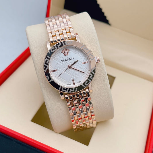 Multi Color Rose Gold Strap New Stylish Branded Women's Watch For Women And Girls White Dial VER-8081