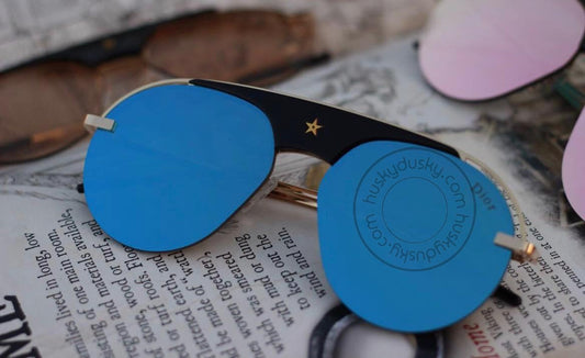 Blue Color Glass Men's Sunglass for Man Woman or Girl DR-BLU-257 Gold Stick Frame Gift Sunglass