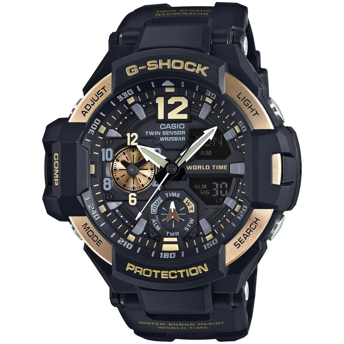 Casio G-Shock Analog Gravity Master Twin Sensor World Time Digital Men Black Analogue and Digital watch With Metal Case Watch For Man Day And Date Gift Watch GA-1100-9G