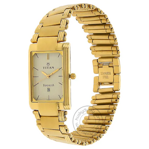 Titan Regalia Analog Champagne Dial Golden Stainless Steel Strap Watch 1234YM02