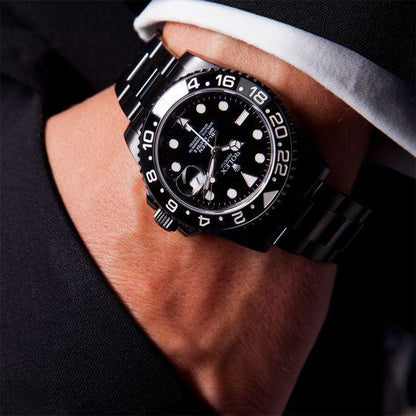 RLX Black Submarine Automatic Black Strap Men's Watch For Man Local Time Ring Rlx-Blk Black Dial Gift Watch RLX-BLK-99