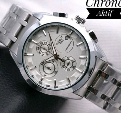 Tissot Chronograph Mens Watch Silver White Metal Formal Casual Watch for Man TS-SS01