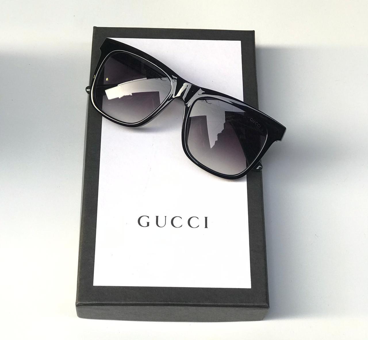 Black Shaded Glass Square Sunglasses For Man GU-111 Black Frame & Black Stick Gift Sunglass