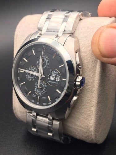 Tissot Silver Black Chronograph New Stylish Branded Men's Watch For Man Men jacket for man TS-2183