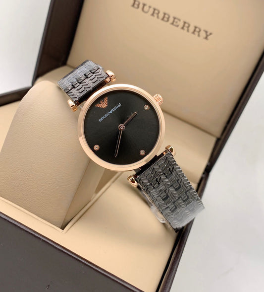 Latest Design Watch Black Color Strap And Black Color Dial Rose Gold Case Design Strap For Women and Girls Watch -Best Gift Ever AR-59443