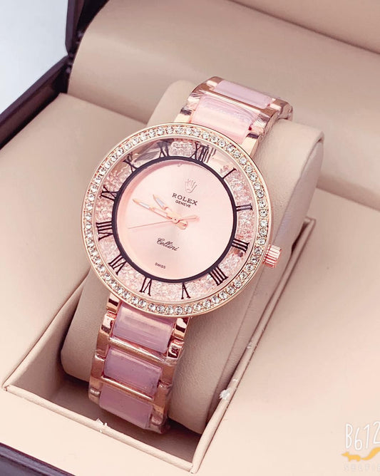 Rose Gold Stainless Steel Strap Watch For Women and Girls With Rose Dial Gift Watch_RLX-7918