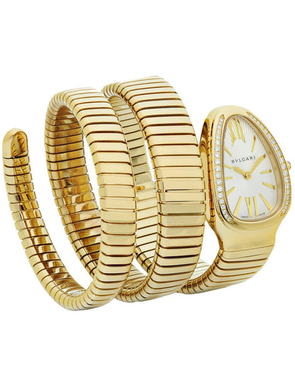 Serpenti Tubogas Analog Watch With Gold Color Metal Case & Strap Watch With White Opaline Dial Designer Bracelet Strap Double Spiral Watch For Girl Or Woman-Best Gift Date Watch- BV-101815