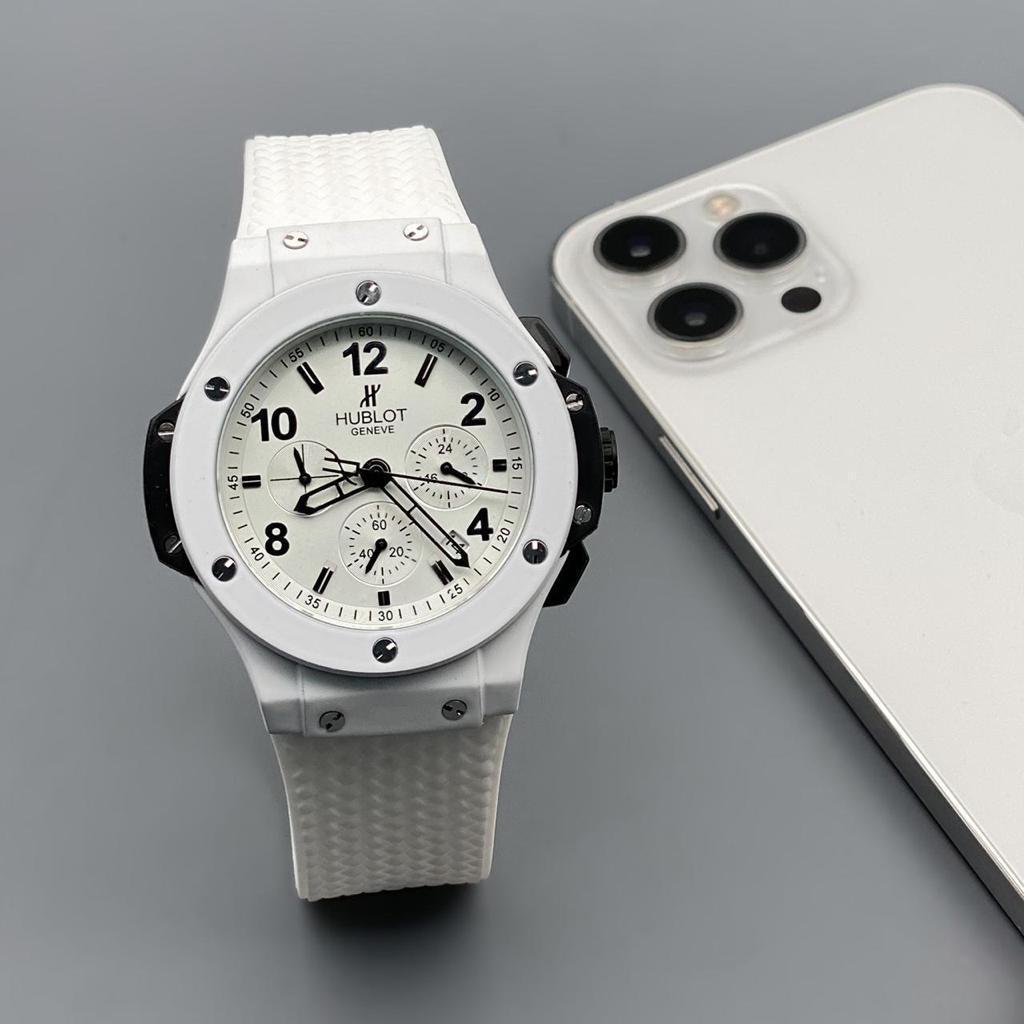 Hublot Bigbang Classic White Strap Watch 45mm Round Big Bang 5, Formal Watch For Men's HB-W-05