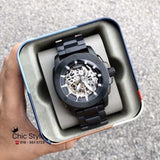 Fossil Skeleton Black Chronograph Automatic Mens Watch ME3080 Formal Casual Metal Watch for Man