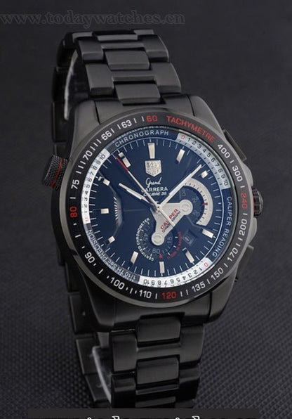 Tagheuer GRAND CARRERA Black Chronograph Black and Black Dial Metal Strap Dated Watch For Men's TAG-58748