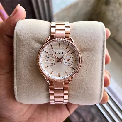 Analog Watch Es4264-White Stainless Steel Strap With Rose Gold Color Strap And White Dial Color Women's Or Girls Watch - Best Gift