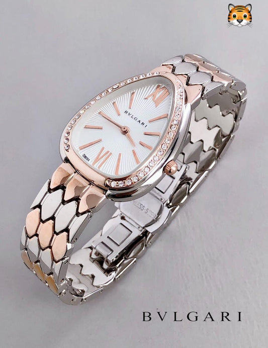 Branded Analog Watch With Silver Metal Case & Strap Watch With White Dial Designer Rose Gold Multicolor Strap Watch For Girl Or Woman-Best Gift Date Watch-BV-103456