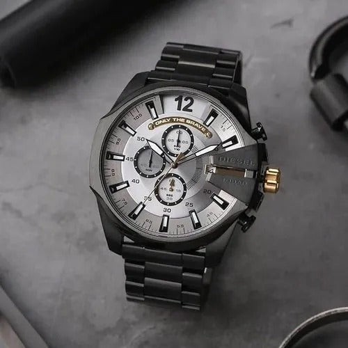 Diesel Mega Chief Chronograph Full Black Stainless Steel White Dial Men's Watch For Man DZ-10066 Gift