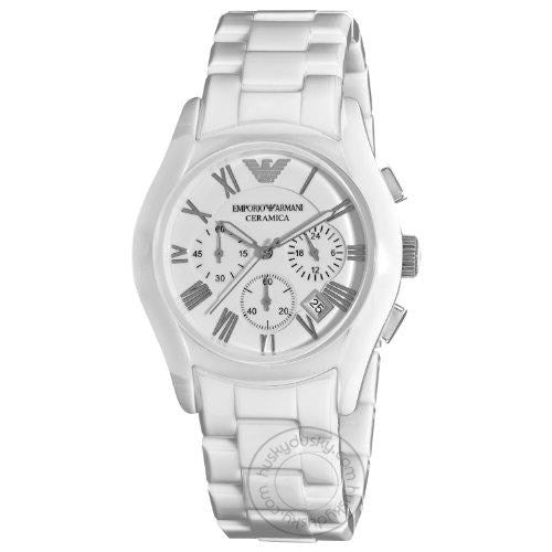 Emporio Armani Ceramica Chronograph White Dial Silver Figure Men's Watch AR1403