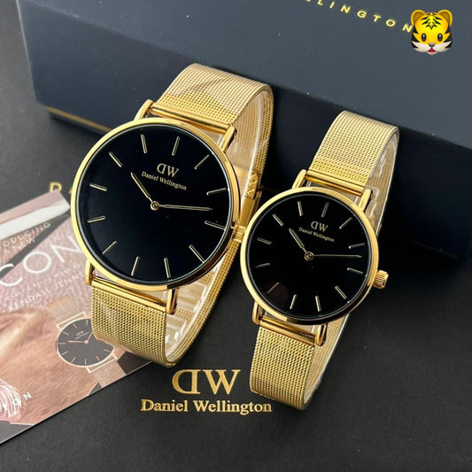 Daniel Wellington Analog Petite Melrose Analog Watch For Couples Black Color Dial With Gold Case And Stainless Steel Strap For Couples Watch DW-CPL-5030 - Classy Look Watch For Couples