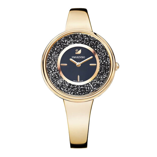 Crystalline Designer Quartz Swiss made SW-526959 Watch With Black Dial Gold Stainless steel Watch for Women and Girls Vintage Collection- Best Gift