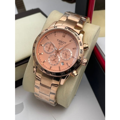 Tissot TS_1853 Chronograph Golden Stainless Steel Mens Watch Rose Gold Date Display Best Gift for Men