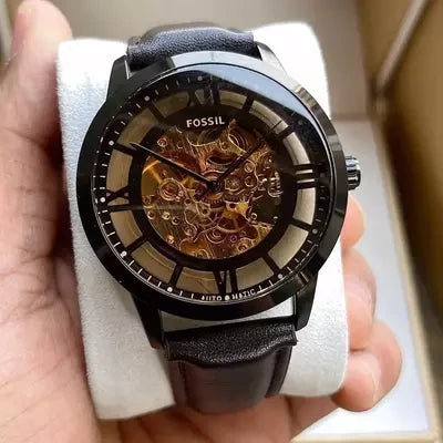 Fossil Townsman Automatic In Black & Transparent Case With Dark Brown Color Strap Watch For Men's Watch ME-3098 Formal Casual Metal Watch For Man