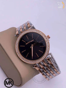 Rose Gold Diamond Strap Women's MK-21 Watch For Woman Or Girl Black Dial Gift Watch