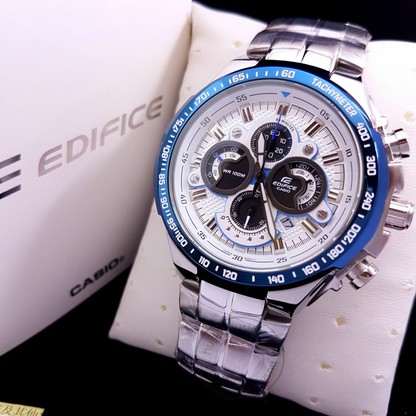 Casio Edifice Metal Chronograph Silver Blue Dial Men s Watch EFR 554D Hopknock