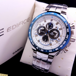 Casio Edifice Metal Chronograph Silver Blue Dial Men's Watch EFR 554D 7AVUDF