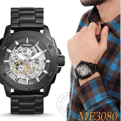 Fossil Skeleton Black Chronograph Automatic Men's Watch ME3080 Formal Casual Metal Watch for Man