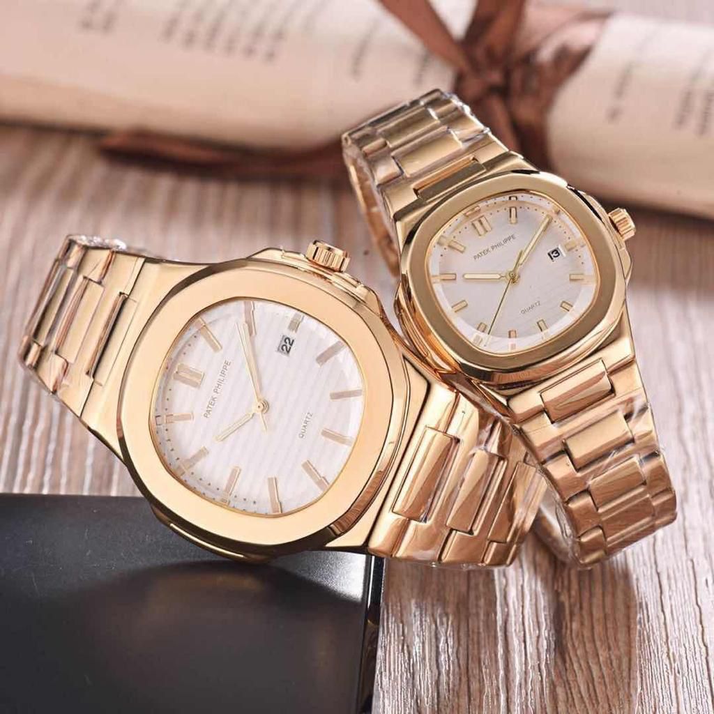 Patek Philippe Latest Model Couple Watch White Dial With Golden Belt Heavy Quality PK-714 (Copy)