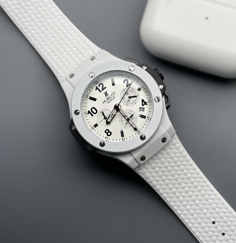 Hublot Bigbang Classic White Strap Watch 45mm Round Big Bang 5, Formal Watch For Men's HB-W-05