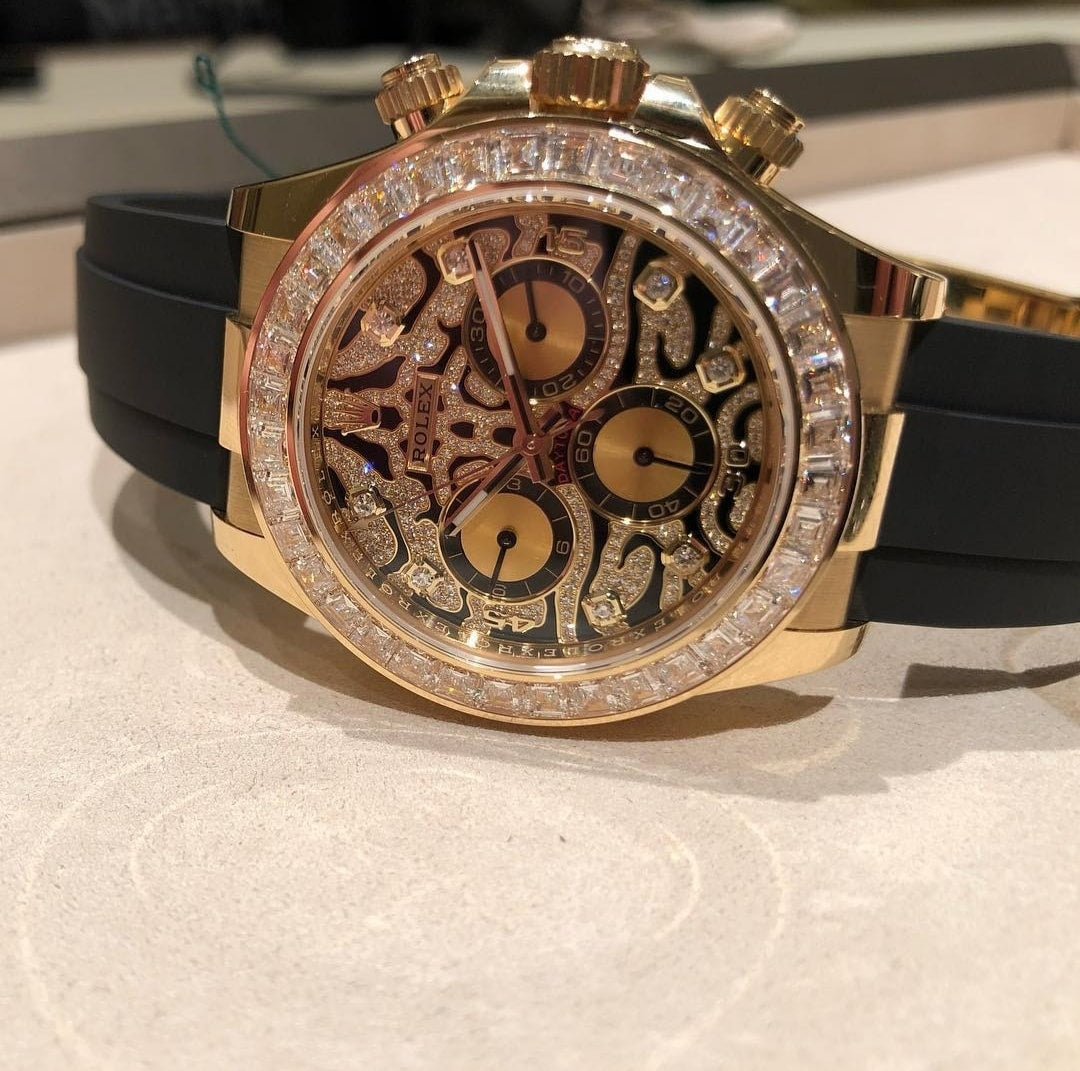RLX Cosmograph Daytona Chronograph Quartz Chronometer Diamond Men's Watch In Rose Gold Color Case And Designer Dial- EYE OF THE TIGER TIGER-R-1166