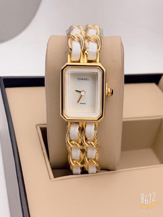 Golden And White Strap New Stylish Branded Women's Watch For Women And Girls White Color Dial CH-6584 Best Gift