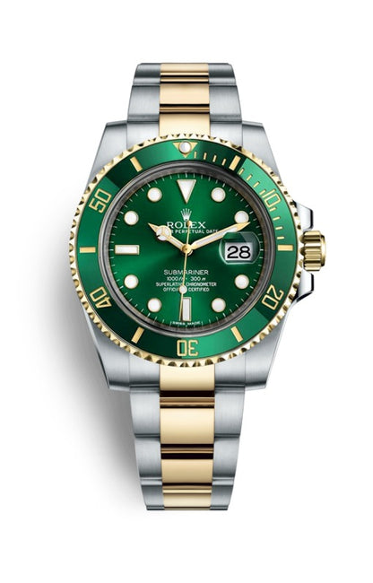 Rolex Submariner Quartz Green Color Dial Metal Men's Watch for Men Dual Tone RLX-116613LV