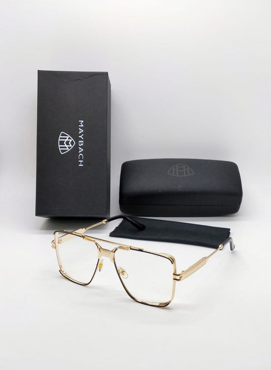 Heavy Quality New stylish Transparent white lenses with Golden square frame sunglasses for men's MB-1006