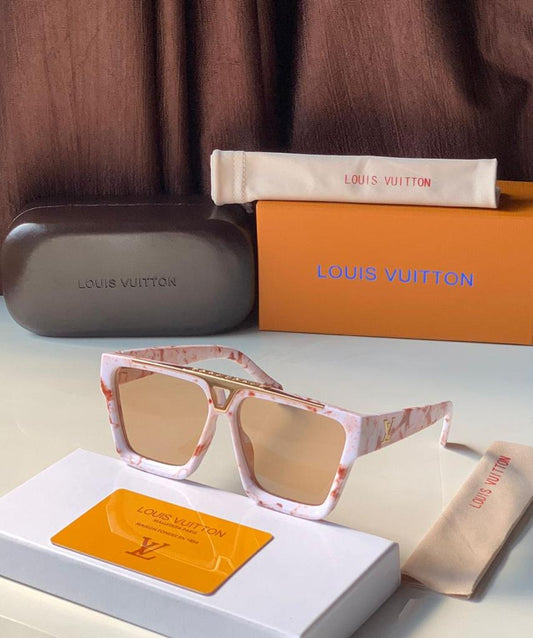 Branded Coolest Square Sunglasses Men's and Women's sunglass LV-3859 White and Orange Frame Unisex Gift Sunglass