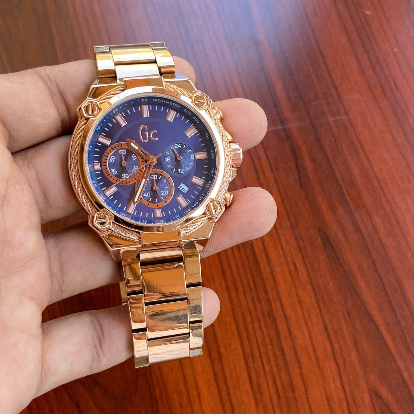 Golden Strap Men's Chronograph Y24004G654 Watch for Men's Blue Dial With Gold Case-Best Gift For Men's