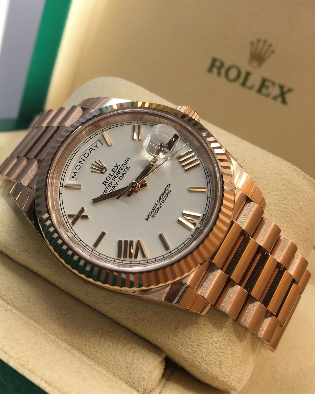 Rolex Oyster Perpetual Day-Date White Dial Automatic Watch For Man RLX-OYS-RGW-(OG-BOX)